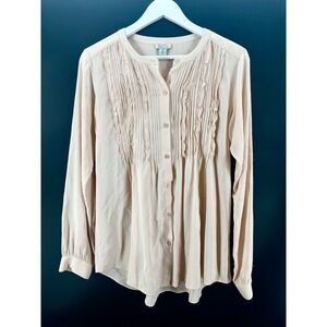 Sundance Vineyard Ruffle Top Pale Pink/Cream‎ Pintucked Boho Blouse Size XS EE03